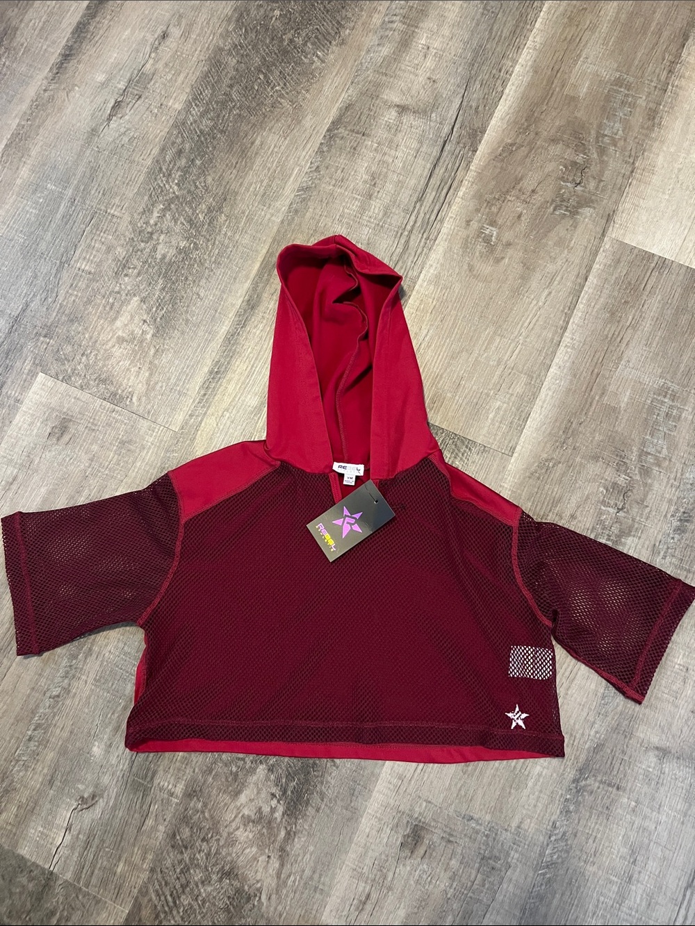 NWT Rebel Athletic Cheer Athletics red mesh hooded crop top size YM